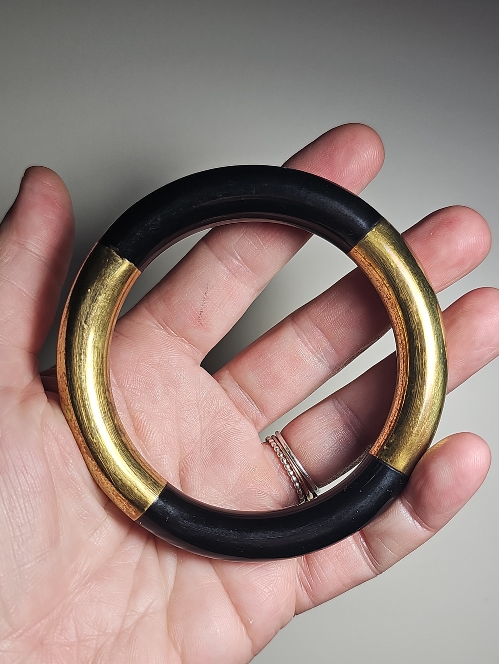 Black and Gold Chunky Brass And Resin Bangle Bracelet